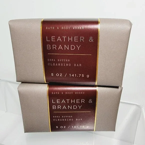 2 LEATHER & BRANDY Bath & Body Works Shea Butter Cleansing Body Bar Soap 5oz NEW - Picture 2 of 7